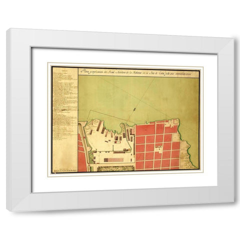 Havana Cuba City Plan 1700 White Modern Wood Framed Art Print with Double Matting by Vintage Maps