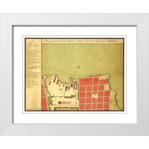 Havana Cuba City Plan 1700 White Modern Wood Framed Art Print with Double Matting by Vintage Maps