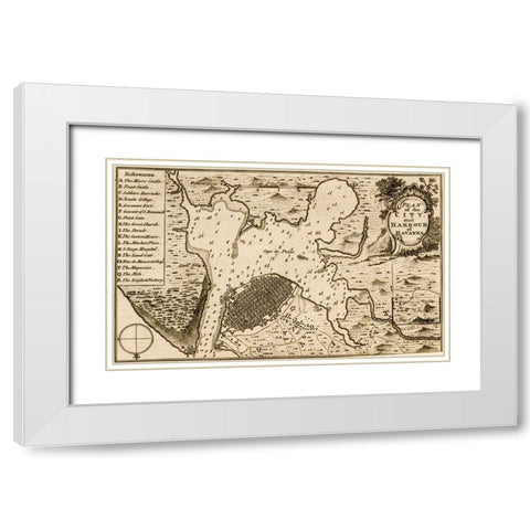 Havana Cuba City Plan 1701 White Modern Wood Framed Art Print with Double Matting by Vintage Maps