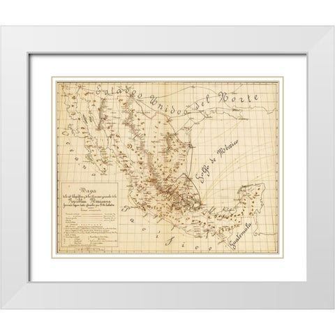 Telegraph and Communications Systems mexico 1884 White Modern Wood Framed Art Print with Double Matting by Vintage Maps