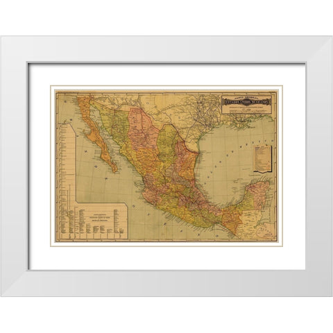 Mexico White Modern Wood Framed Art Print with Double Matting by Vintage Maps
