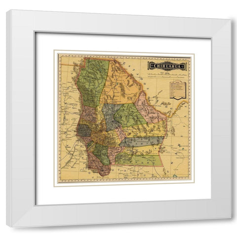Chihuahua Mexico 1884 White Modern Wood Framed Art Print with Double Matting by Vintage Maps