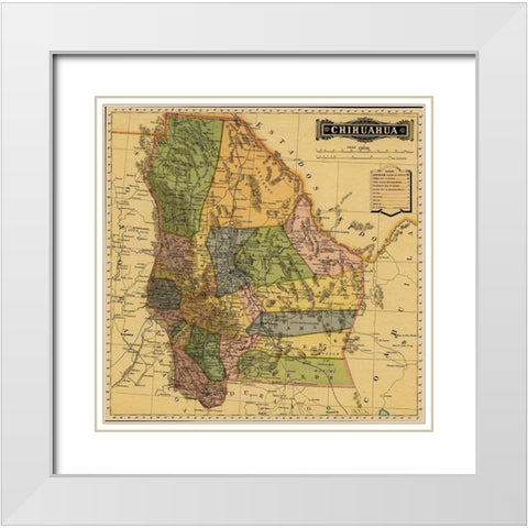 Chihuahua Mexico 1884 White Modern Wood Framed Art Print with Double Matting by Vintage Maps