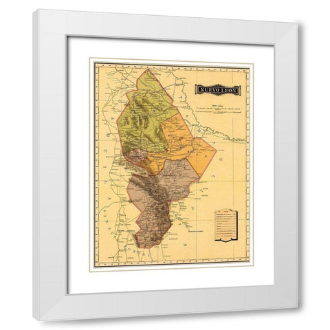 Nuevo Leon 1844 White Modern Wood Framed Art Print with Double Matting by Vintage Maps