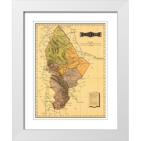 Nuevo Leon 1844 White Modern Wood Framed Art Print with Double Matting by Vintage Maps
