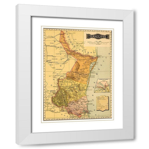 Tamaulipas 1844 White Modern Wood Framed Art Print with Double Matting by Vintage Maps