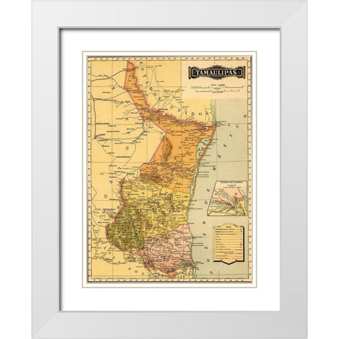 Tamaulipas 1844 White Modern Wood Framed Art Print with Double Matting by Vintage Maps