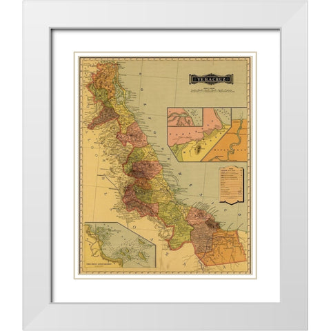 Vera Cruz 1844 White Modern Wood Framed Art Print with Double Matting by Vintage Maps