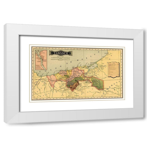 Tabasco 1844 White Modern Wood Framed Art Print with Double Matting by Vintage Maps