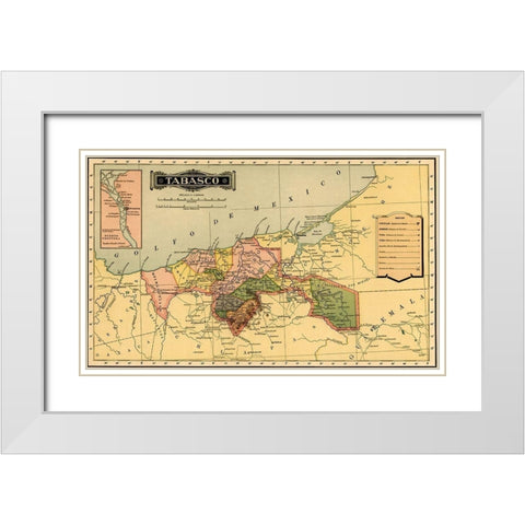 Tabasco 1844 White Modern Wood Framed Art Print with Double Matting by Vintage Maps