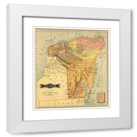 Yucatan 1844 White Modern Wood Framed Art Print with Double Matting by Vintage Maps