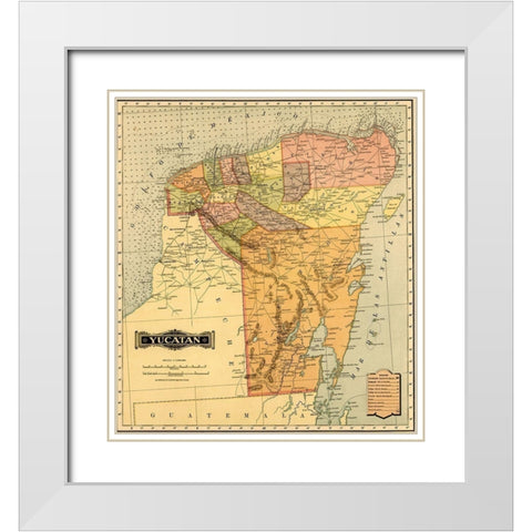 Yucatan 1844 White Modern Wood Framed Art Print with Double Matting by Vintage Maps