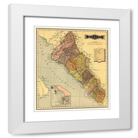 Sinaloa 1844 White Modern Wood Framed Art Print with Double Matting by Vintage Maps