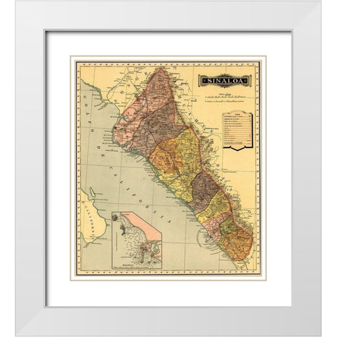 Sinaloa 1844 White Modern Wood Framed Art Print with Double Matting by Vintage Maps