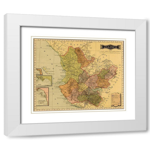 Jalisco 1844 White Modern Wood Framed Art Print with Double Matting by Vintage Maps