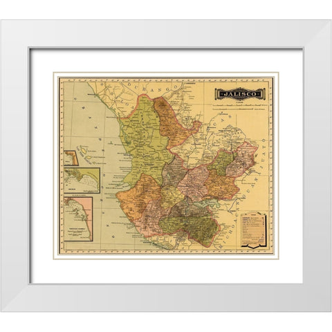 Jalisco 1844 White Modern Wood Framed Art Print with Double Matting by Vintage Maps