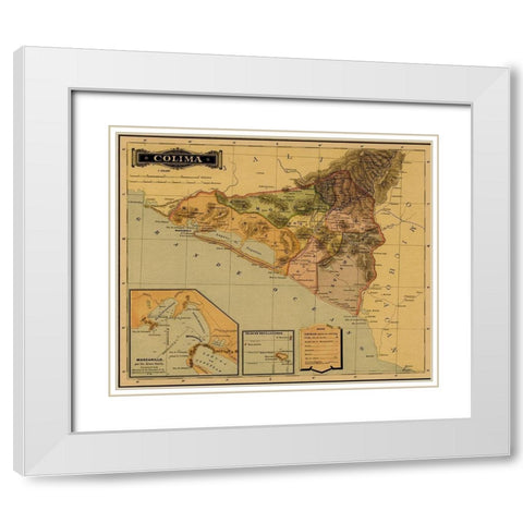 Colima 1844 White Modern Wood Framed Art Print with Double Matting by Vintage Maps