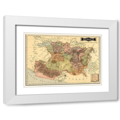 Michoacan 1844 White Modern Wood Framed Art Print with Double Matting by Vintage Maps