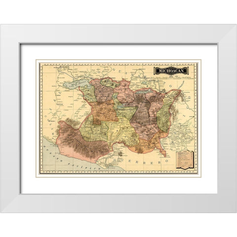 Michoacan 1844 White Modern Wood Framed Art Print with Double Matting by Vintage Maps