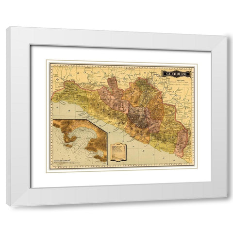 Guerrero 1844 White Modern Wood Framed Art Print with Double Matting by Vintage Maps
