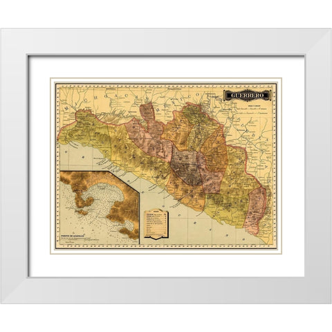 Guerrero 1844 White Modern Wood Framed Art Print with Double Matting by Vintage Maps