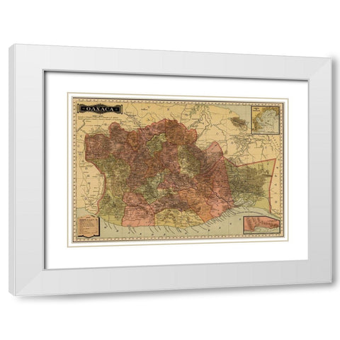 Oaxaca 1844 White Modern Wood Framed Art Print with Double Matting by Vintage Maps