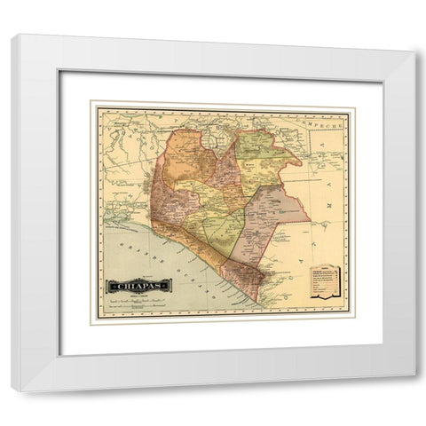 Chipas 1844 White Modern Wood Framed Art Print with Double Matting by Vintage Maps