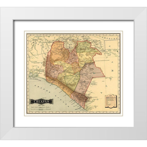 Chipas 1844 White Modern Wood Framed Art Print with Double Matting by Vintage Maps