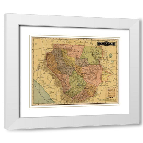 Durango 1844 White Modern Wood Framed Art Print with Double Matting by Vintage Maps