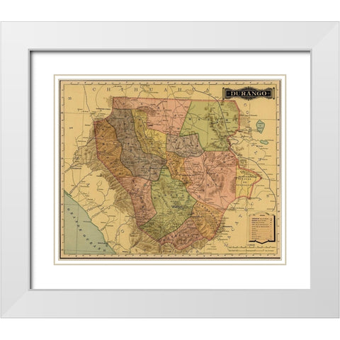 Durango 1844 White Modern Wood Framed Art Print with Double Matting by Vintage Maps