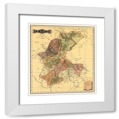 Zacatecas 1844 White Modern Wood Framed Art Print with Double Matting by Vintage Maps
