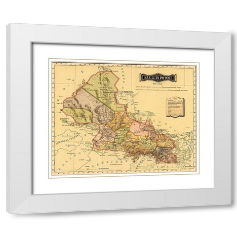 San Luis Potosi 1844 White Modern Wood Framed Art Print with Double Matting by Vintage Maps