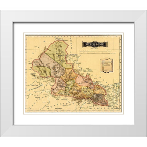 San Luis Potosi 1844 White Modern Wood Framed Art Print with Double Matting by Vintage Maps