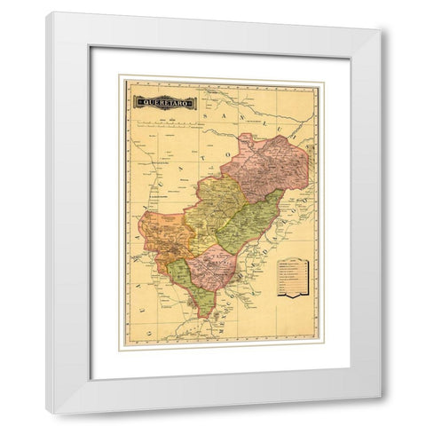 Queretaro 1844 White Modern Wood Framed Art Print with Double Matting by Vintage Maps