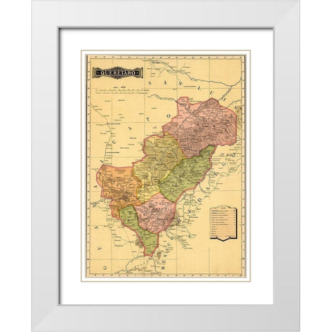 Queretaro 1844 White Modern Wood Framed Art Print with Double Matting by Vintage Maps