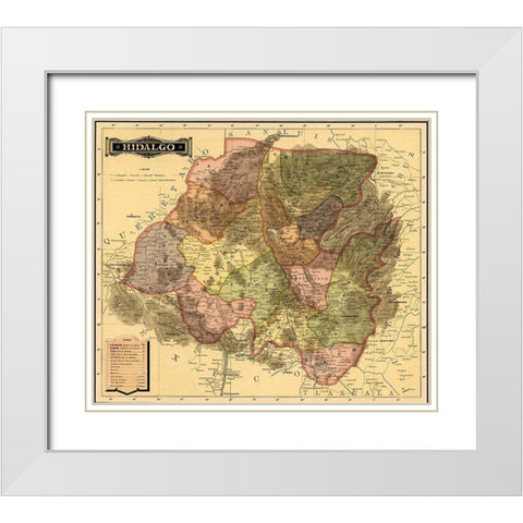 Hidalgo 1844 White Modern Wood Framed Art Print with Double Matting by Vintage Maps