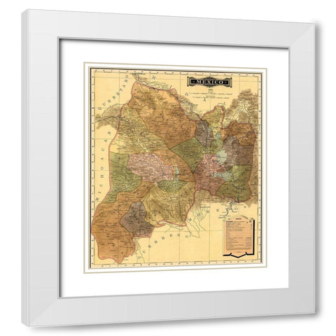Mexico 1844 White Modern Wood Framed Art Print with Double Matting by Vintage Maps