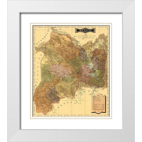 Mexico 1844 White Modern Wood Framed Art Print with Double Matting by Vintage Maps