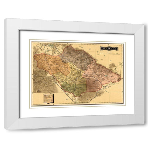 Tlaxcala 1844 White Modern Wood Framed Art Print with Double Matting by Vintage Maps