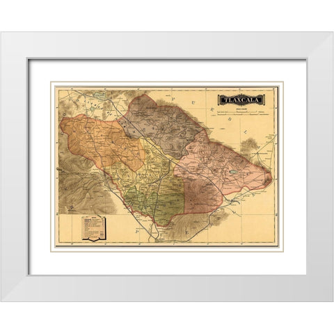 Tlaxcala 1844 White Modern Wood Framed Art Print with Double Matting by Vintage Maps