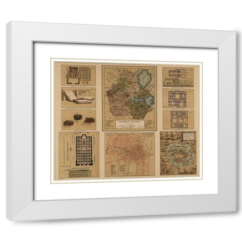 Mexico Federal District 1844 White Modern Wood Framed Art Print with Double Matting by Vintage Maps