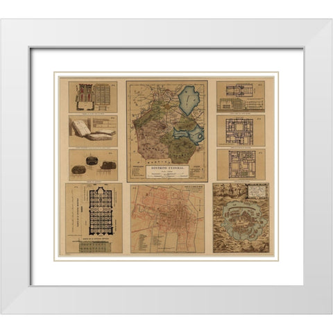 Mexico Federal District 1844 White Modern Wood Framed Art Print with Double Matting by Vintage Maps