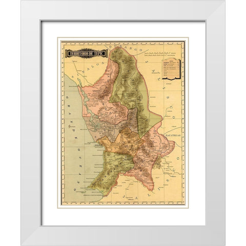 Terrirotrio de tepic 1844 White Modern Wood Framed Art Print with Double Matting by Vintage Maps