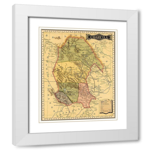 Coahila 1844 White Modern Wood Framed Art Print with Double Matting by Vintage Maps