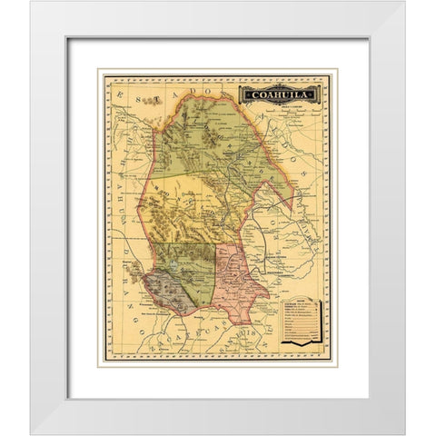 Coahila 1844 White Modern Wood Framed Art Print with Double Matting by Vintage Maps