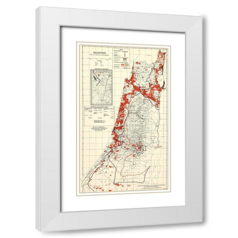 Palestine 1949 Villages and Settlements White Modern Wood Framed Art Print with Double Matting by Vintage Maps