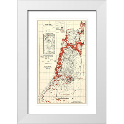 Palestine 1949 Villages and Settlements White Modern Wood Framed Art Print with Double Matting by Vintage Maps