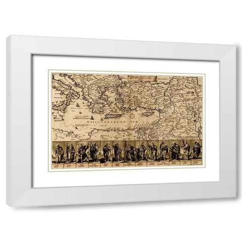Map of the Travels and Voyages of the Apostles White Modern Wood Framed Art Print with Double Matting by Vintage Maps