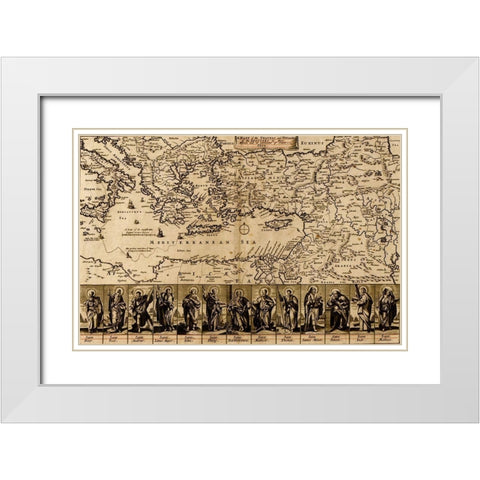 Map of the Travels and Voyages of the Apostles White Modern Wood Framed Art Print with Double Matting by Vintage Maps