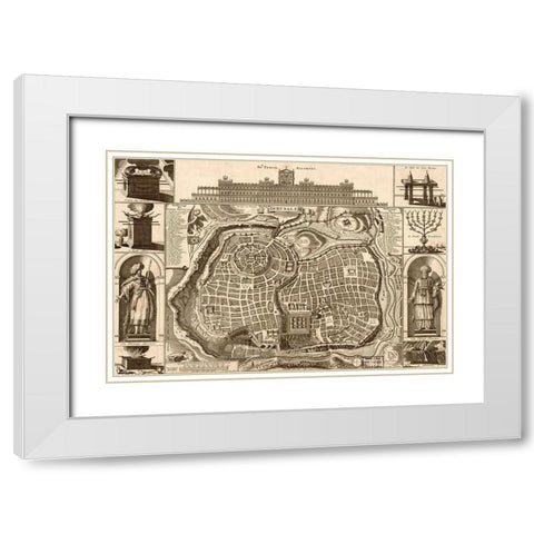 Jerusalem and Solomons Temple White Modern Wood Framed Art Print with Double Matting by Vintage Maps